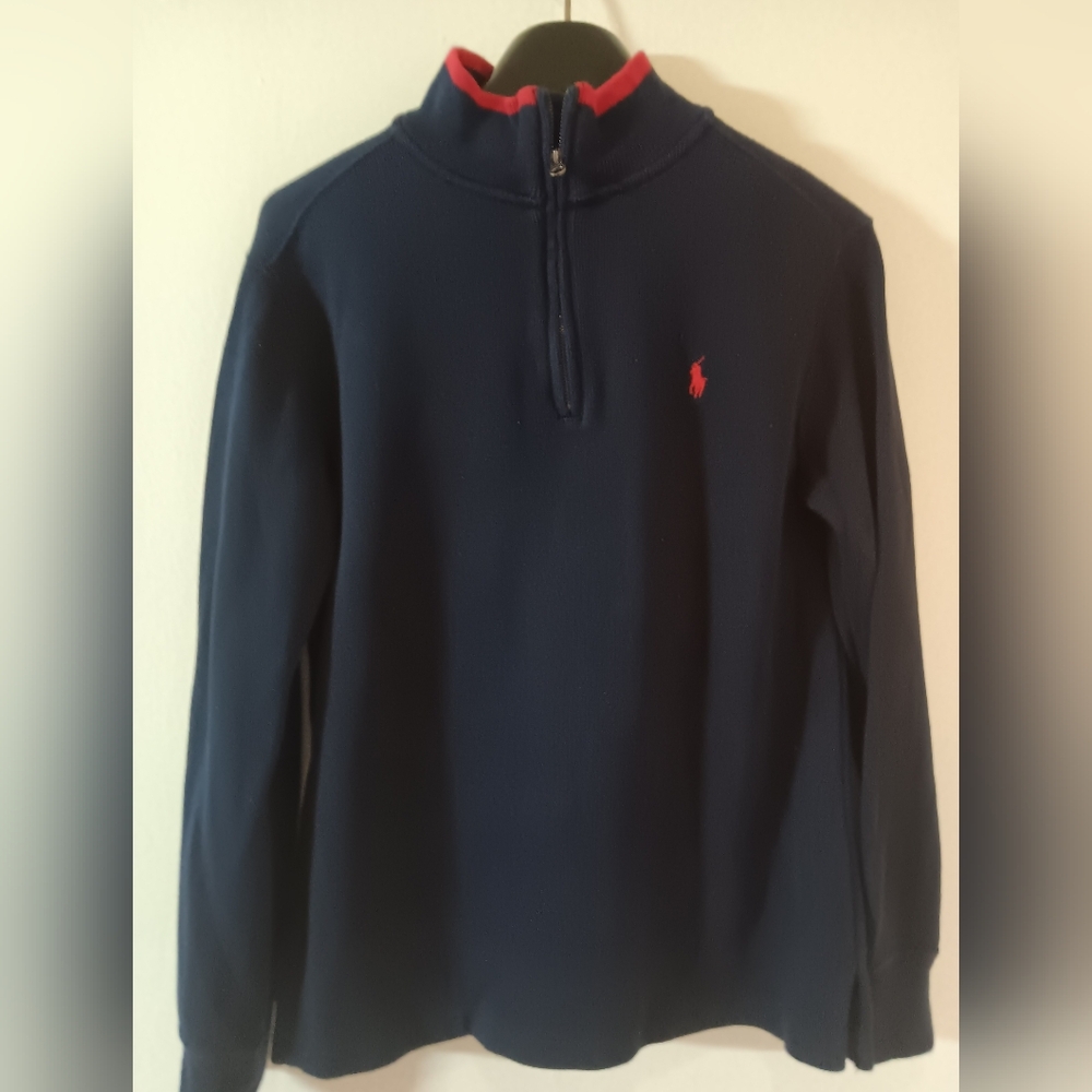 Ralph Lauren Dark Blue Half-Zip Sweater with Red Emblem